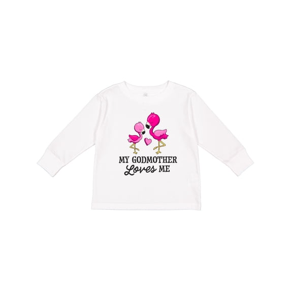 Inktastic My Godmother Loves Me with Two Flamingos Boys or Girls Long Sleeve Toddler T-Shirt
