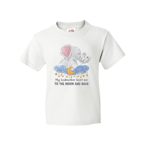 Inktastic My Godmother Loves me to the Moon and Back Elephant Family Youth T-Shirt
