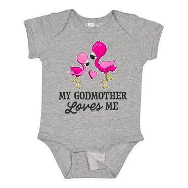 Inktastic My Godmother Loves me with Two Flamingos Boys or Girls Baby Bodysuit