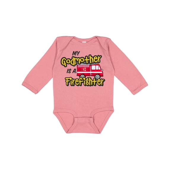 Inktastic My Godmother is a Firefighter with Fire Truck Boys or Girls Long Sleeve Baby Bodysuit