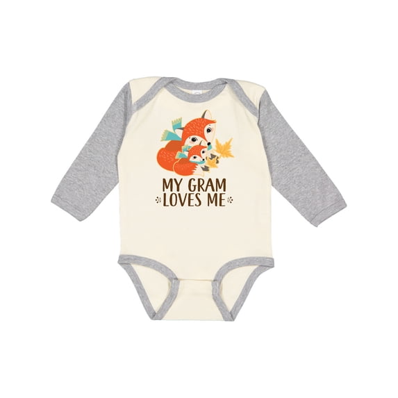 Inktastic My Gram Loves Me Fox Grandchild Boys or Girls Long Sleeve Baby Bodysuit