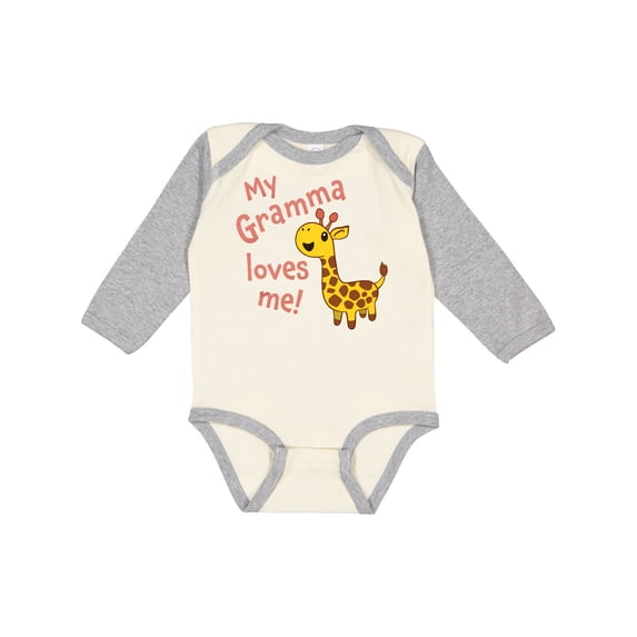 Inktastic My Gramma Loves me- cute giraffe Boys or Girls Long Sleeve Baby Bodysuit