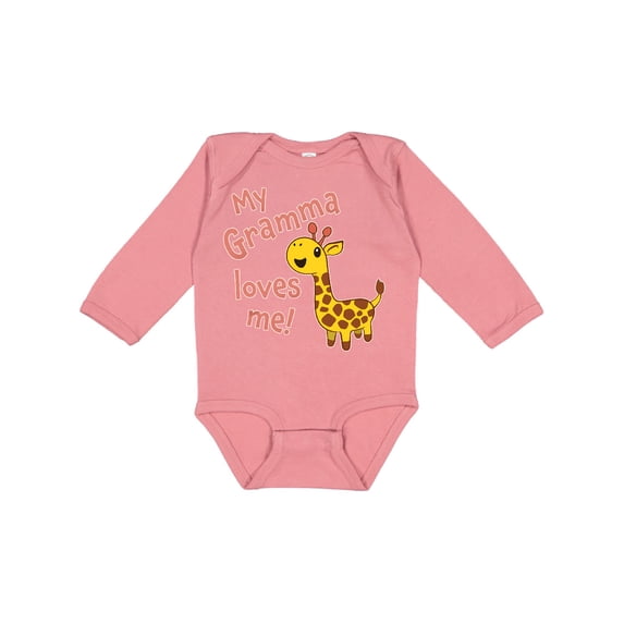 Inktastic My Gramma Loves me- cute giraffe Boys or Girls Long Sleeve Baby Bodysuit