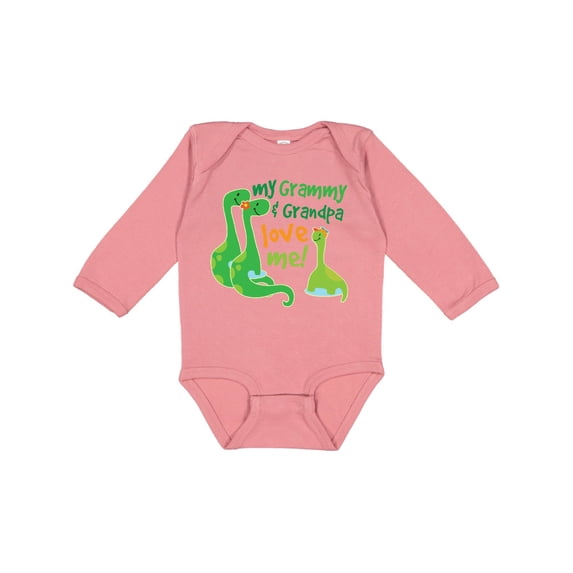 Inktastic My Grammy and Grandpa Love Me Grandson Dinosaur Boys Long Sleeve Baby Bodysuit