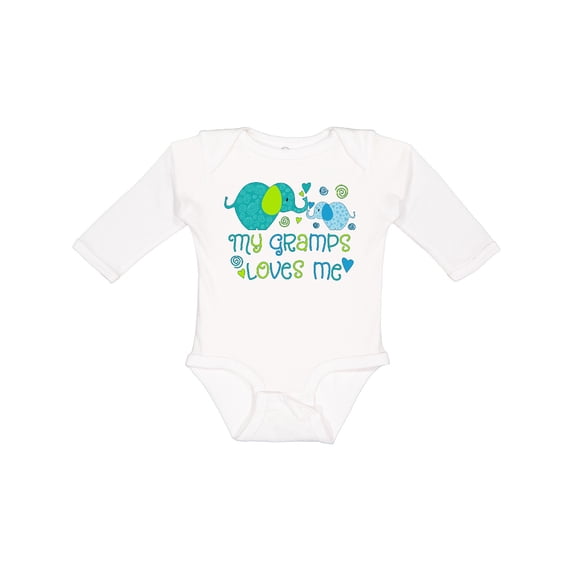 Inktastic My Gramps Loves Me- cute elephants Boys or Girls Long Sleeve Baby Bodysuit