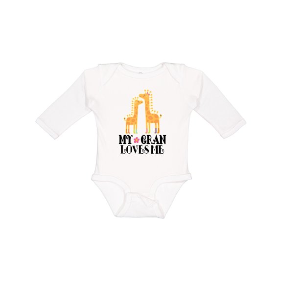 Inktastic My Gran Loves Me Giraffe Girls Long Sleeve Baby Bodysuit