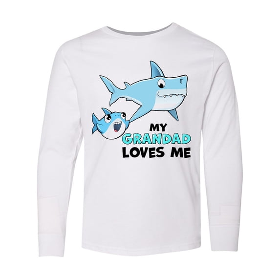 Inktastic My Grandad Loves Me with Cute Sharks Long Sleeve Youth T-Shirt
