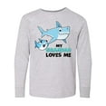 thumbnail image 1 of Inktastic My Grandad Loves Me with Cute Sharks Long Sleeve Youth T-Shirt, 1 of 5