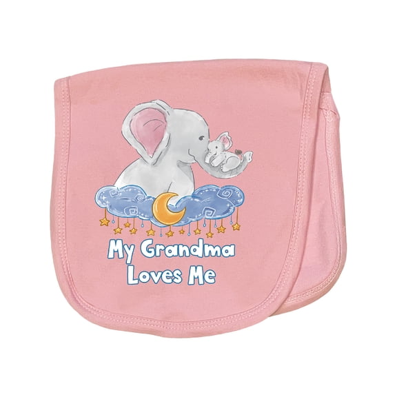 Inktastic My Grandma Loves Me Cute Elephants Clouds Moon and Stars Baby Burp Cloth