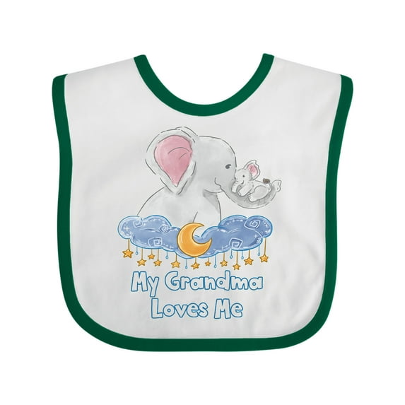 Inktastic My Grandma Loves Me Cute Elephants Clouds Moon and Stars Boys or Girls Baby Bib