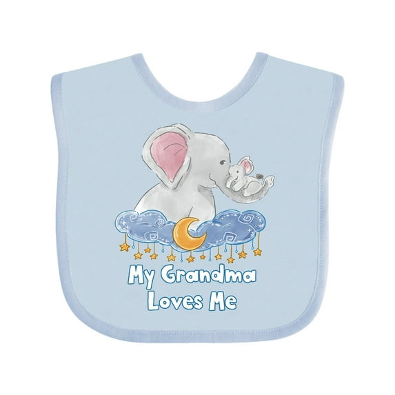 Inktastic My Grandma Loves Me Cute Elephants Clouds Moon and Stars Boys or Girls Baby Bib