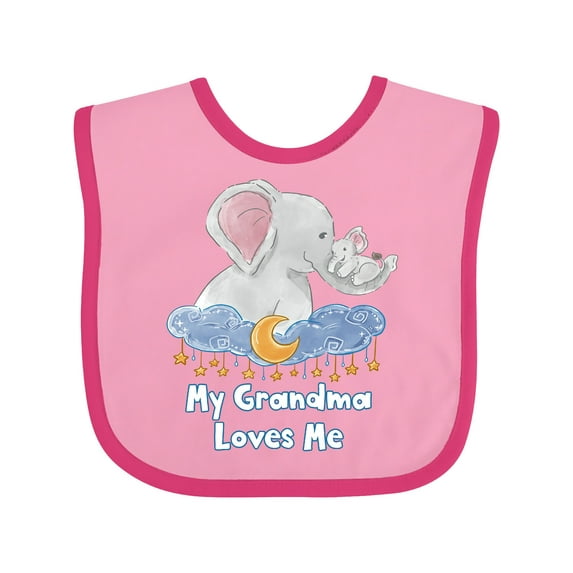 Inktastic My Grandma Loves Me Cute Elephants Clouds Moon and Stars Boys or Girls Baby Bib