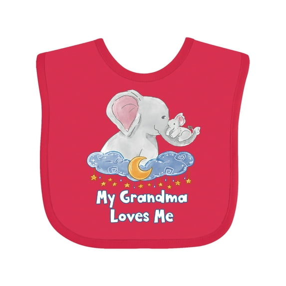 Inktastic My Grandma Loves Me Cute Elephants Clouds Moon and Stars Boys or Girls Baby Bib