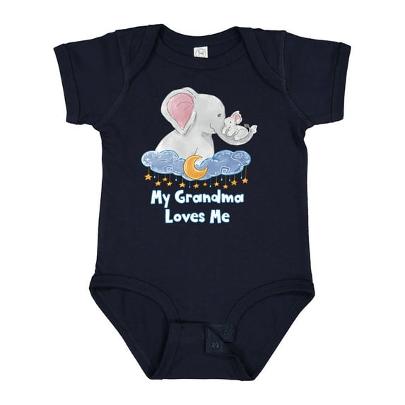 Inktastic My Grandma Loves Me Cute Elephants Clouds Moon and Stars Boys or Girls Baby Bodysuit