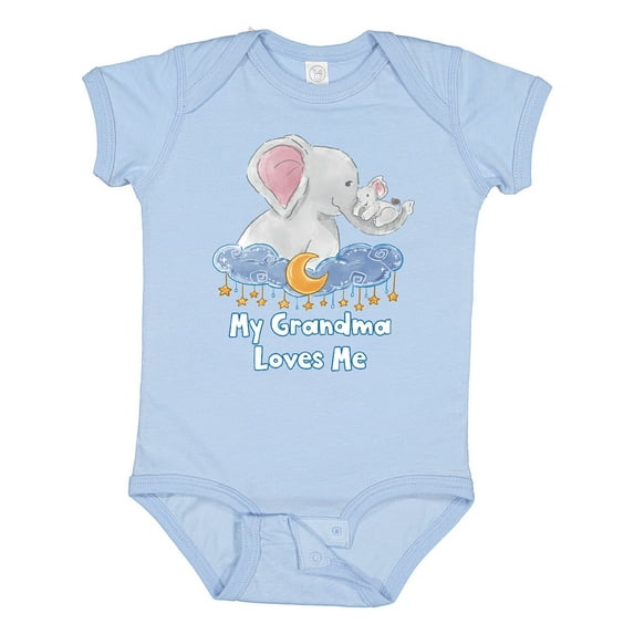 Inktastic My Grandma Loves Me Cute Elephants Clouds Moon and Stars Boys or Girls Baby Bodysuit