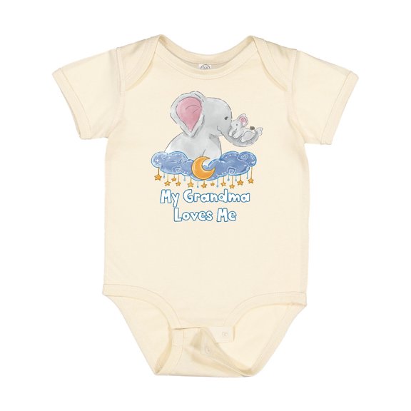 Inktastic My Grandma Loves Me Cute Elephants Clouds Moon and Stars Boys or Girls Baby Bodysuit