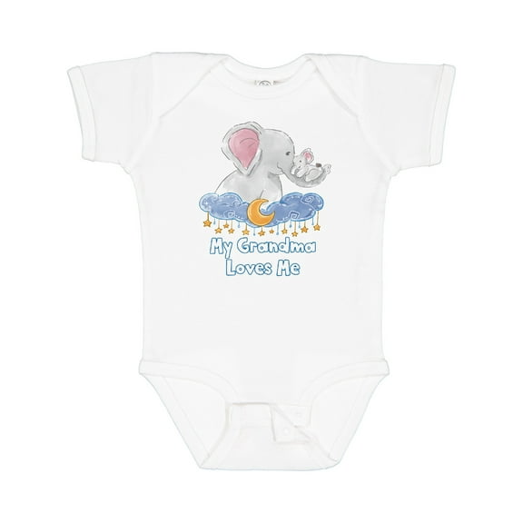 Inktastic My Grandma Loves Me Cute Elephants Clouds Moon and Stars Boys or Girls Baby Bodysuit