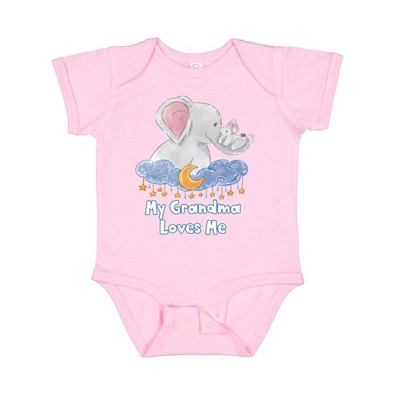 Inktastic My Grandma Loves Me Cute Elephants Clouds Moon and Stars Boys or Girls Baby Bodysuit