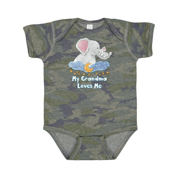Inktastic My Grandma Loves Me Cute Elephants Clouds Moon and Stars Boys or Girls Baby Bodysuit