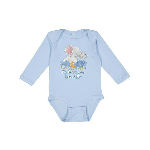 Inktastic My Grandma Loves Me Cute Elephants Clouds Moon and Stars Boys or Girls Long Sleeve Baby Bodysuit