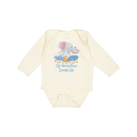 Inktastic My Grandma Loves Me Cute Elephants Clouds Moon and Stars Boys or Girls Long Sleeve Baby Bodysuit