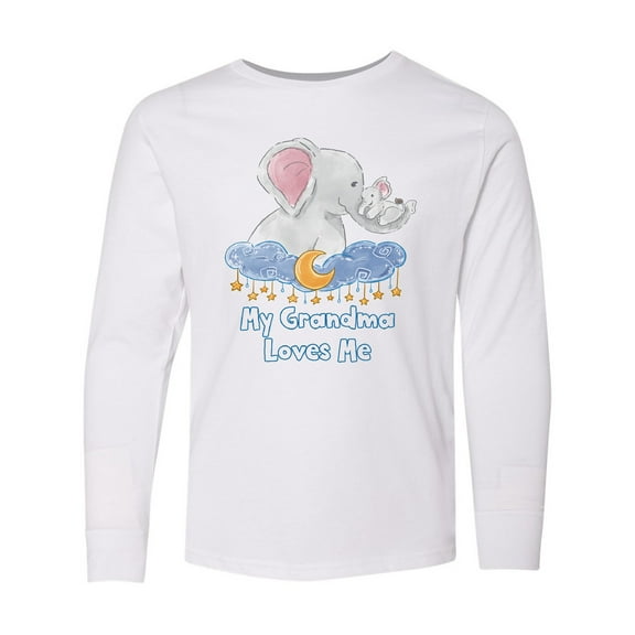 Inktastic My Grandma Loves Me Cute Elephants Clouds Moon and Stars Long Sleeve Youth T-Shirt
