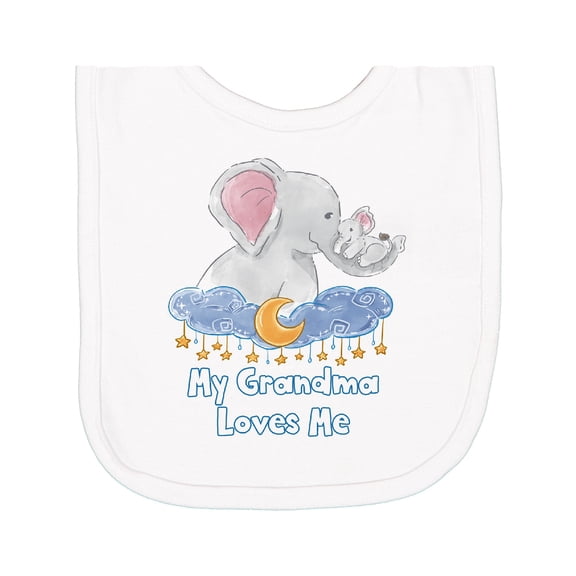 Inktastic My Grandma Loves Me Cute Elephants Clouds Moon and Stars Newborn Bib