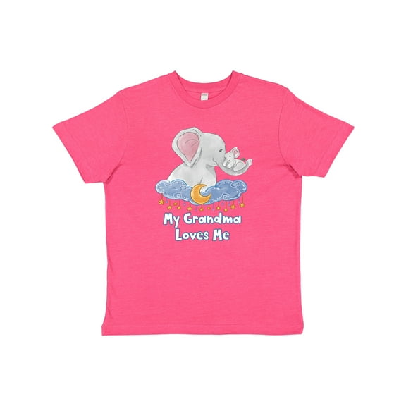 Inktastic My Grandma Loves Me Cute Elephants Clouds Moon and Stars Youth T-Shirt