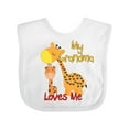 thumbnail image 1 of Inktastic My Grandma Loves Me Giraffe Boys or Girls Baby Bib, 1 of 4