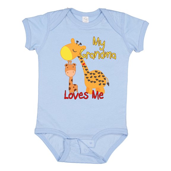 Inktastic My Grandma Loves Me Giraffe Boys or Girls Baby Bodysuit