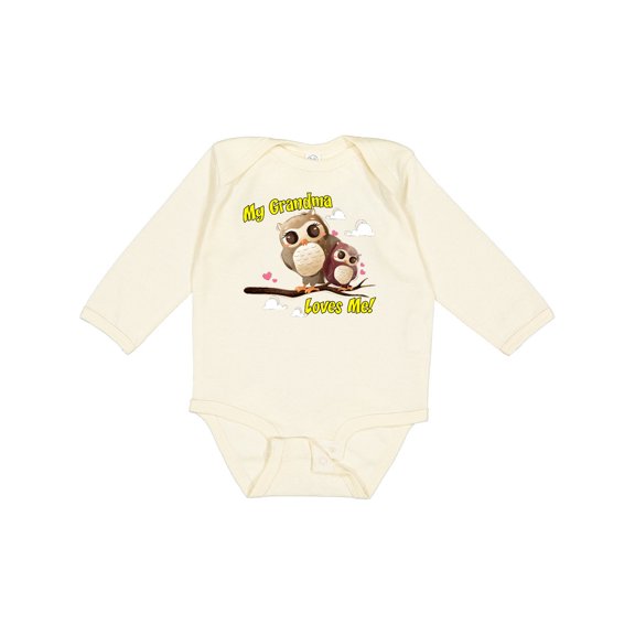 Inktastic My Grandma Loves Me Owl Boys or Girls Long Sleeve Baby Bodysuit