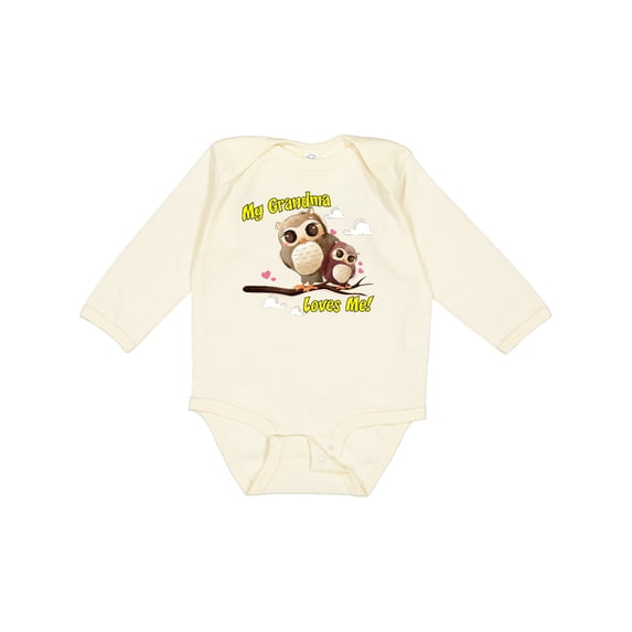 Inktastic My Grandma Loves Me Owl Boys or Girls Long Sleeve Baby Bodysuit