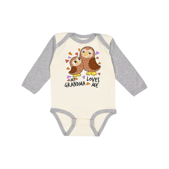 Inktastic My Grandma Loves Me- cute owl family Boys or Girls Long Sleeve Baby Bodysuit