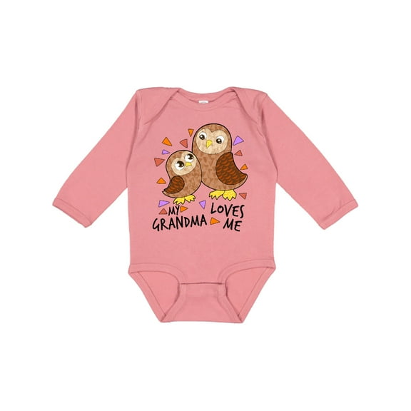 Inktastic My Grandma Loves Me- cute owl family Boys or Girls Long Sleeve Baby Bodysuit