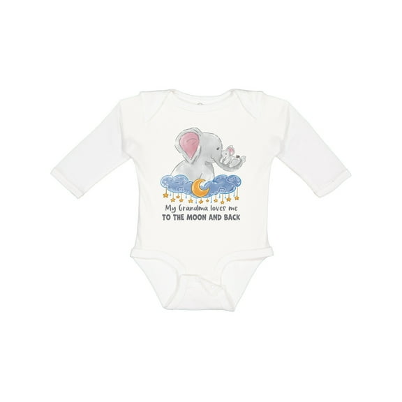 Inktastic My Grandma Loves Me to the Moon and Back Elephant Family Boys or Girls Long Sleeve Baby Bodysuit