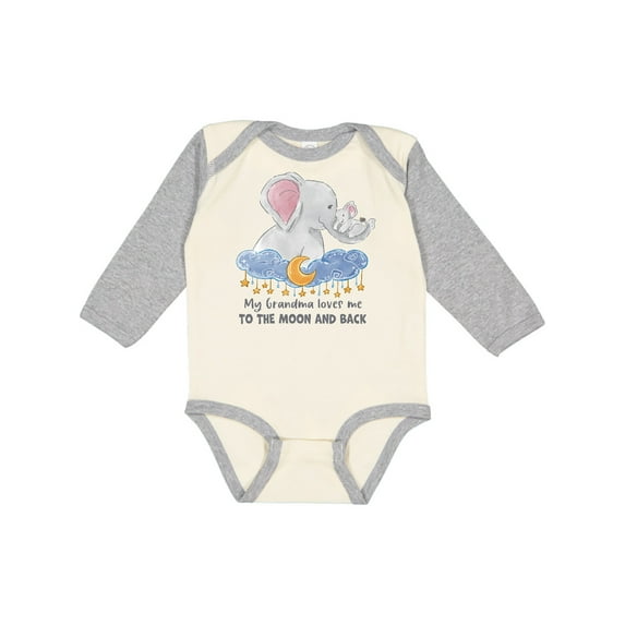 Inktastic My Grandma Loves Me to the Moon and Back Elephant Family Boys or Girls Long Sleeve Baby Bodysuit