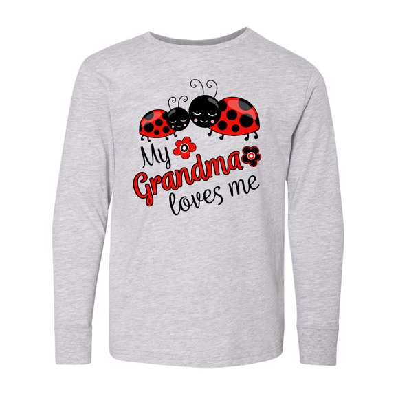 Inktastic My Grandma Loves Me with Cute Ladybugs Long Sleeve Youth T-Shirt