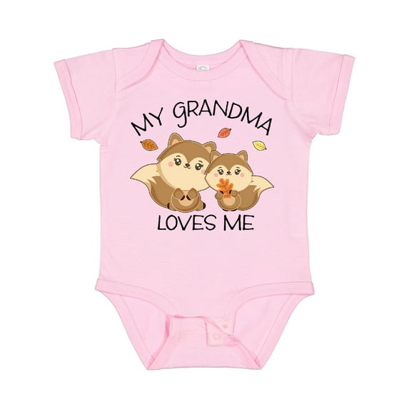 Inktastic My Grandma Loves Me with Cute Squirrels in Autumn Boys or Girls Baby Bodysuit