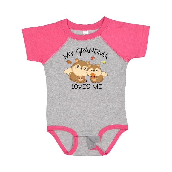 Inktastic My Grandma Loves Me with Cute Squirrels in Autumn Boys or Girls Baby Bodysuit