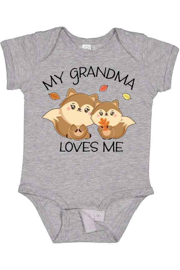 My Grandma Loves Me with Cute Squirrels in Autumn Boys or Girls Baby Bodysuit