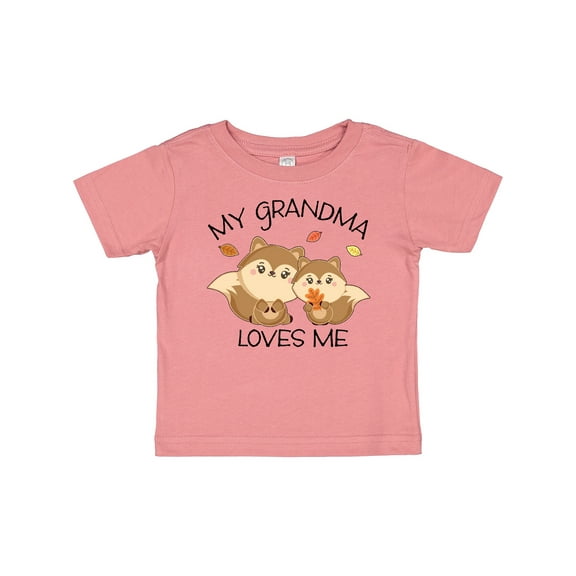 Inktastic My Grandma Loves Me with Cute Squirrels in Autumn Boys or Girls Baby T-Shirt