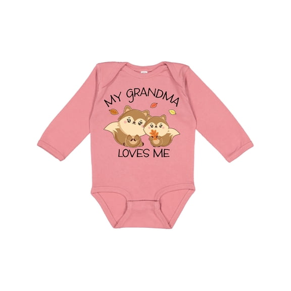 Inktastic My Grandma Loves Me with Cute Squirrels in Autumn Boys or Girls Long Sleeve Baby Bodysuit