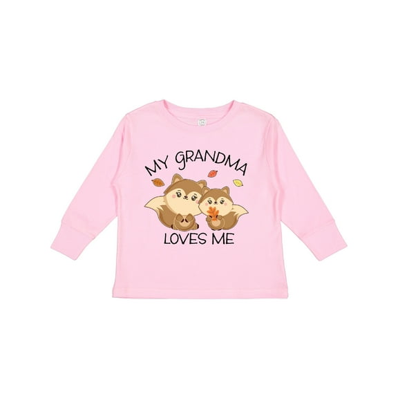 Inktastic My Grandma Loves Me with Cute Squirrels in Autumn Boys or Girls Long Sleeve Toddler T-Shirt