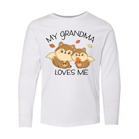 Inktastic My Grandma Loves Me with Cute Squirrels in Autumn Long Sleeve Youth T-Shirt
