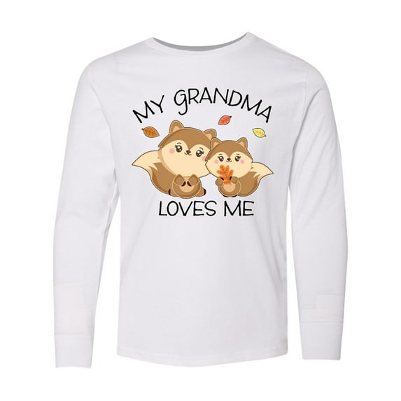 Inktastic My Grandma Loves Me with Cute Squirrels in Autumn Long Sleeve Youth T-Shirt