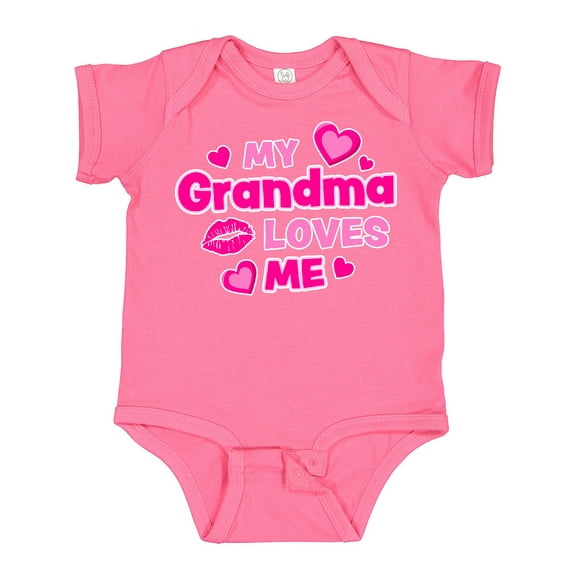 Inktastic My Grandma Loves Me with Hearts and Kiss Boys or Girls Baby Bodysuit
