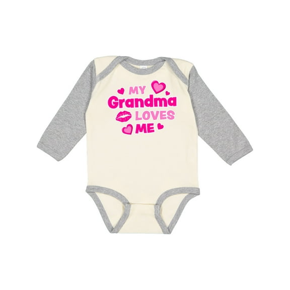 Inktastic My Grandma Loves Me with Hearts and Kiss Boys or Girls Long Sleeve Baby Bodysuit