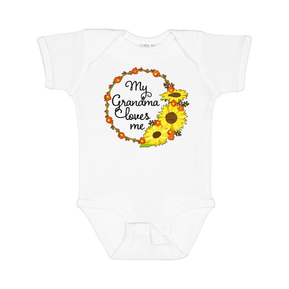 Inktastic My Grandma Loves Me with Sunflower Wreath Boys or Girls Baby Bodysuit