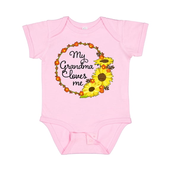 Inktastic My Grandma Loves Me with Sunflower Wreath Boys or Girls Baby Bodysuit