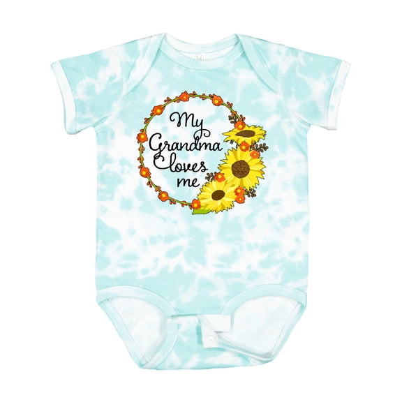 Inktastic My Grandma Loves Me with Sunflower Wreath Boys or Girls Baby Bodysuit
